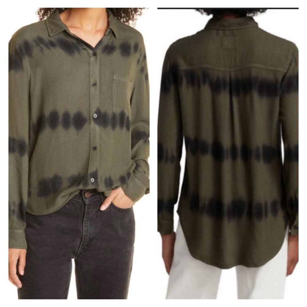 Rails Hunter Olive Black Waves Shirt EUC